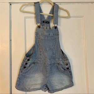 Striped Demin Overalls Shorts (Size Large)